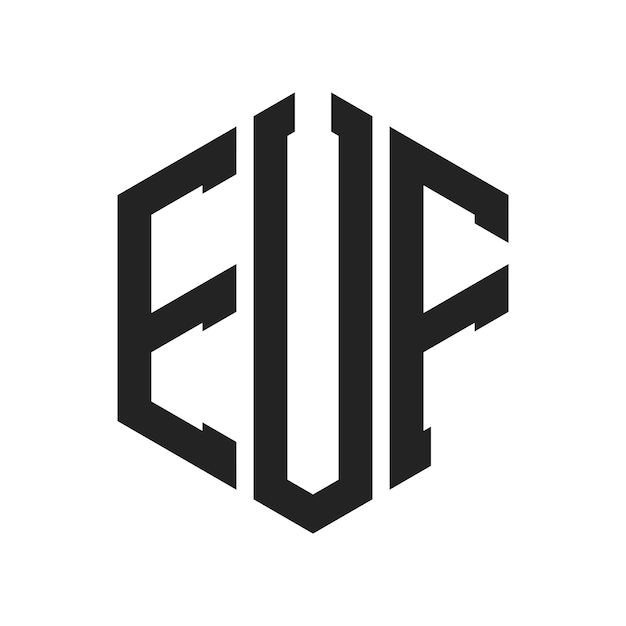 Diseño del logotipo EUF Letra inicial EUF Monograma Logotipo con forma de hexágono