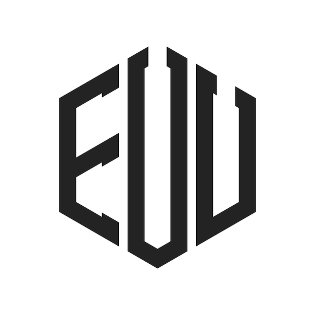 Diseño del logotipo de la EUU Letras iniciales Monograma de la UEU Logotipo en forma de hexágono