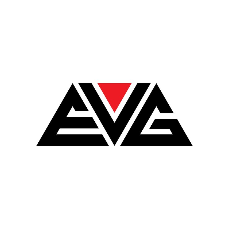 Vector el diseño del logotipo de evg con letras triangulares en forma de triángulo, el diseño del monograma del logotipo triangular de evg, la plantilla del logotipo vectorial del triángulo evg con color rojo, el logotipo triangle de evg simple, elegante y lujoso.