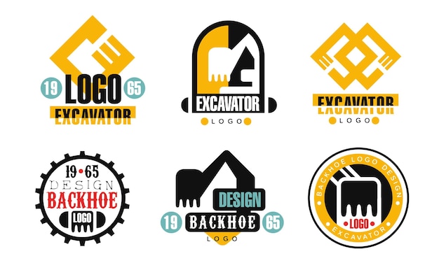 Vector diseño de logotipo de excavadora colección de equipos de construcción insignias retro ilustración vectorial en fondo blanco