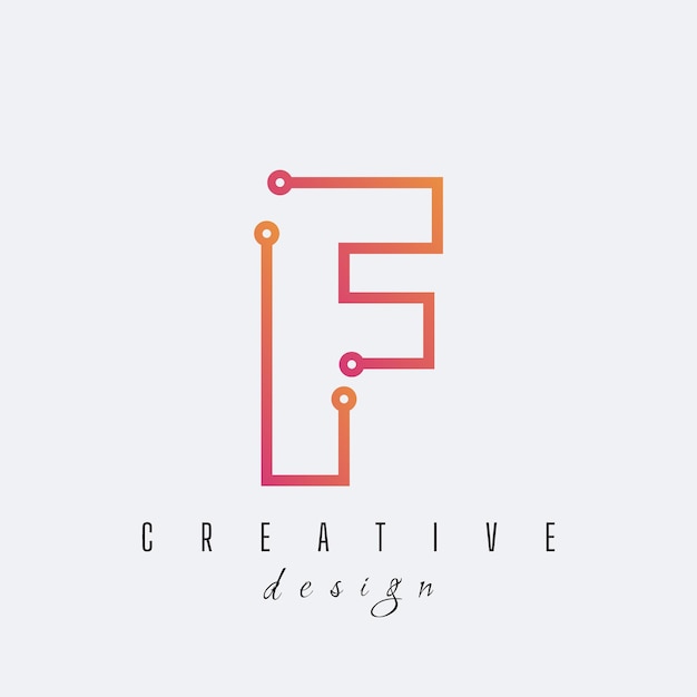 Diseño del logotipo F Símbolo de letra de línea tecnológica Estilo de color gradiente Ilustración vectorial