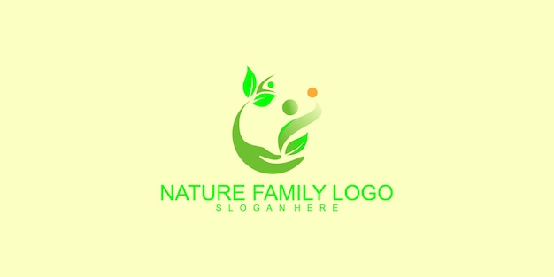 Diseño de logotipo de familia de naturaleza con vector premium de estilo moderno