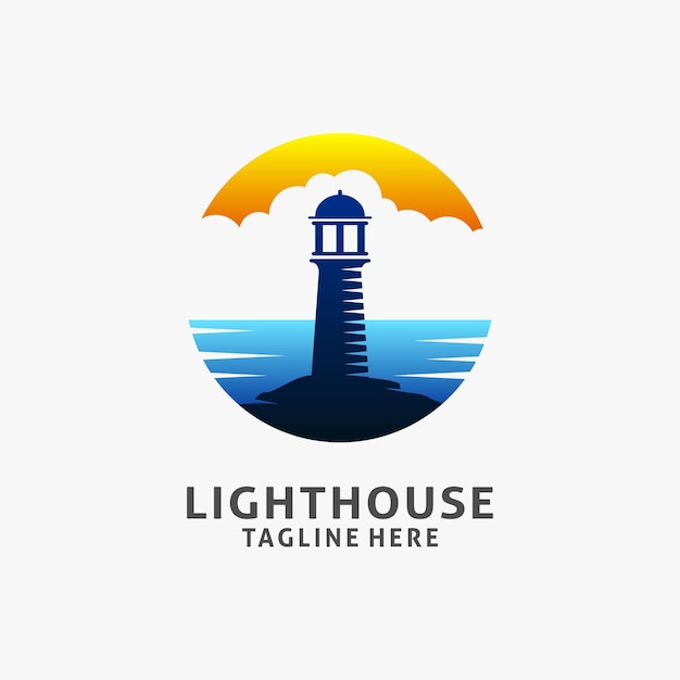 Diseño de logotipo de faro en forma de círculo.