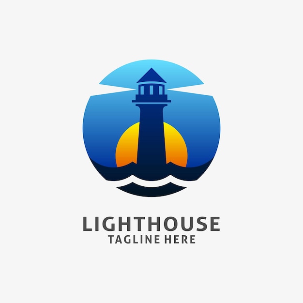 Diseño de logotipo de faro en forma de círculo.
