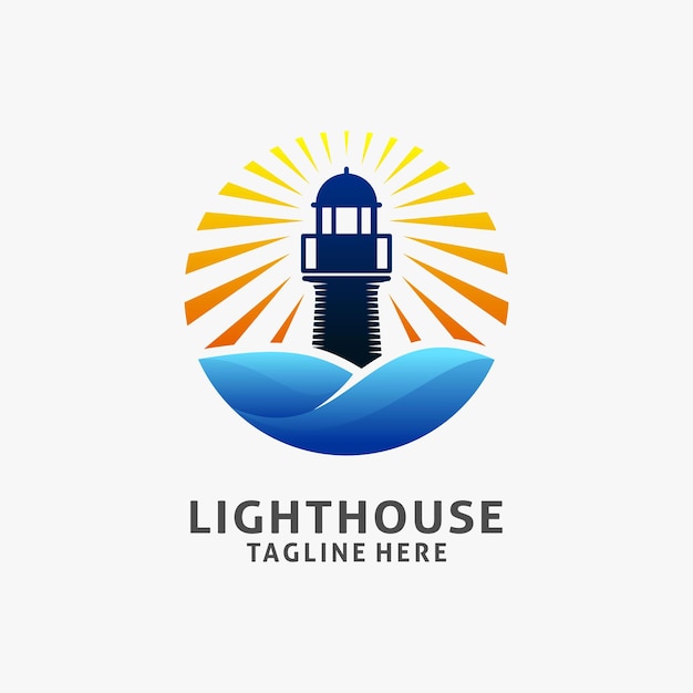 Diseño de logotipo de faro en forma de círculo.