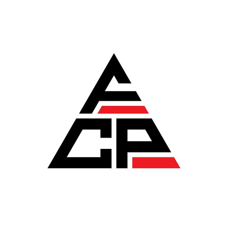 Vector el diseño del logotipo de fcp triángulo con forma de triángulo fcp diseño de logotipo triángulo monograma fcp modelo de logotipo vectorial triángulo de fcp con color rojo logotipo triangular simple elegante y lujoso