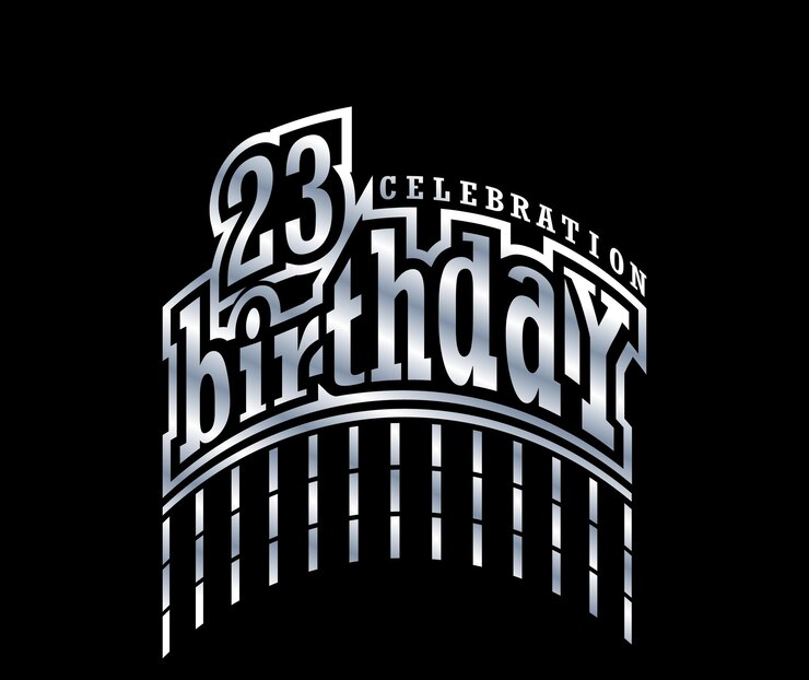 Vector diseño de logotipo de felicitación de la fiesta de cumpleaños o organización de 23 años