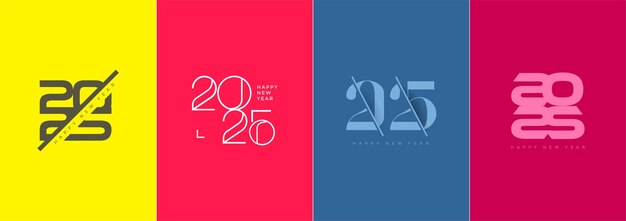 Diseño de logotipo de feliz año nuevo 2025 con varias opciones de diseño retro clásico Vector de diseño premium para banner Cartel Calendario y saludo