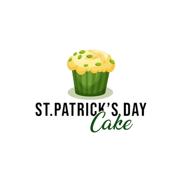 Diseño del logotipo feliz día de san patricio con un delicioso pastel icono de vacaciones irlandesas vector de elementos de diseño