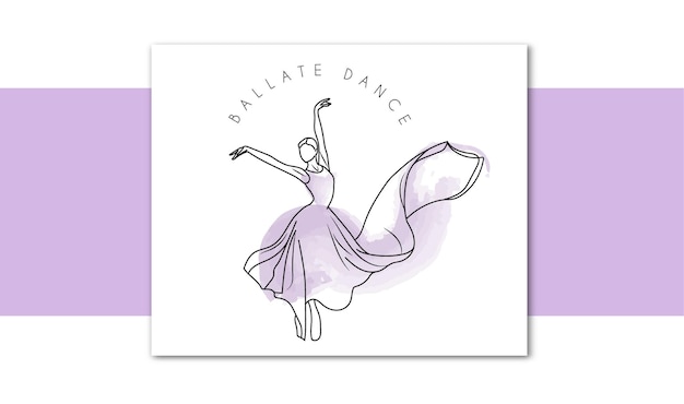 Diseño de logotipo femenino de bailarina de ballet de acuarela púrpura dibujada a mano