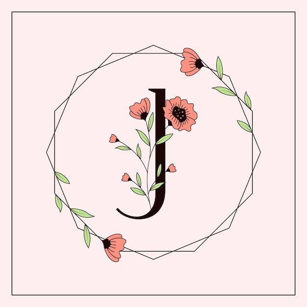 Vector diseño de logotipo femenino con letra j floral