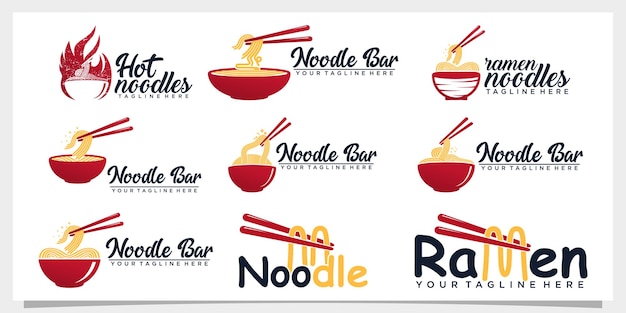 Diseño de logotipo de fideos Premium Vector Parte 1