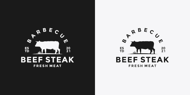 Diseño de logotipo de filete de ternera a la barbacoa para restaurante