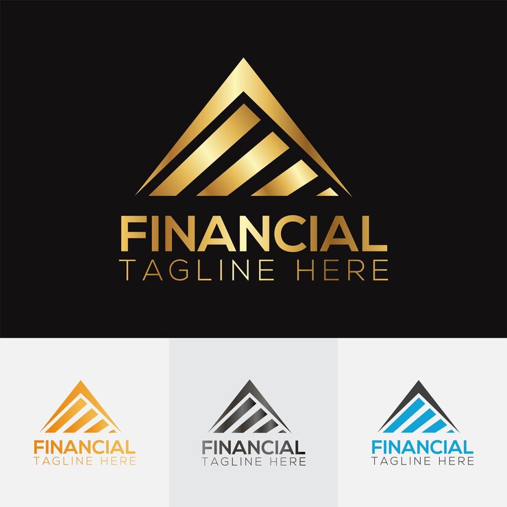 Vector diseño de logotipo financiero de amplificador de contabilidad dorado metálico