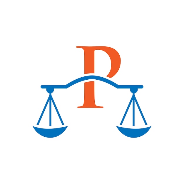 Diseño del logotipo de la firma de abogados de la letra P. Abogado y justicia, símbolo de abogado de la ley