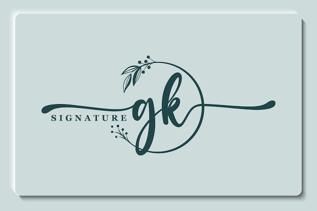 Diseño de logotipo de firma gk hoja y flor aislada inicial