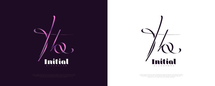 Vector diseño de logotipo de firma inicial hq con estilo de escritura a mano en degradado púrpura diseño de logotipo inicial h y q para boutique de joyería de moda de boda e identidad de marca comercial