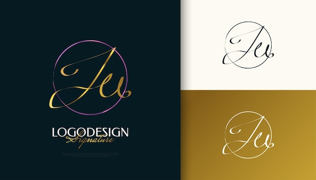 Diseño de logotipo de firma inicial ju con estilo de escritura a mano de oro elegante y minimalista diseño de logotipo inicial j y u para boutique de joyería de moda de boda e identidad de marca comercial