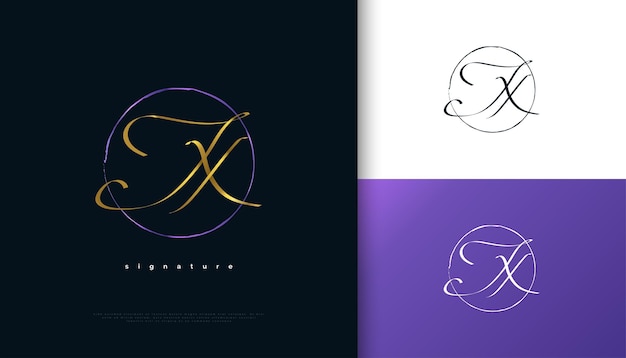 Diseño de logotipo de firma inicial JX con elegante y minimalista estilo de escritura a mano en oro Diseño de logotipo inicial J y X para boutique de joyería de moda de boda e identidad de marca comercial