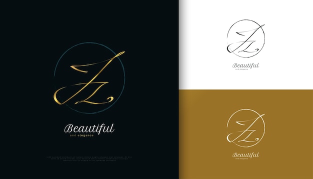 Diseño de logotipo de firma inicial JZ con estilo de escritura a mano dorado elegante y minimalista Diseño de logotipo inicial J y Z para boutique de joyería de moda de boda e identidad de marca comercial