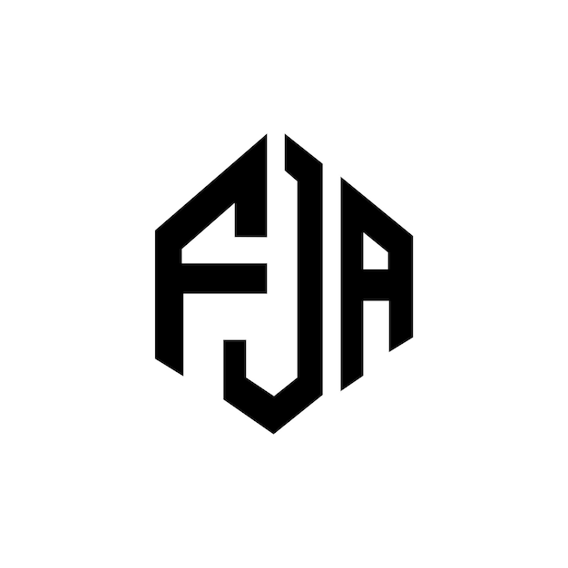 Diseño del logotipo de FJA con letras en forma de polígono FJA diseño del logotipo en forma de póligono y cubo FJA plantilla de logotipo vectorial hexágono FJA colores blanco y negro FJA monograma de negocios y logotipo inmobiliario