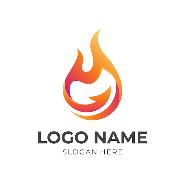 Diseño de logotipo de flecha de fuego logotipo de combinación de fuego y flecha con estilo de color naranja 3d