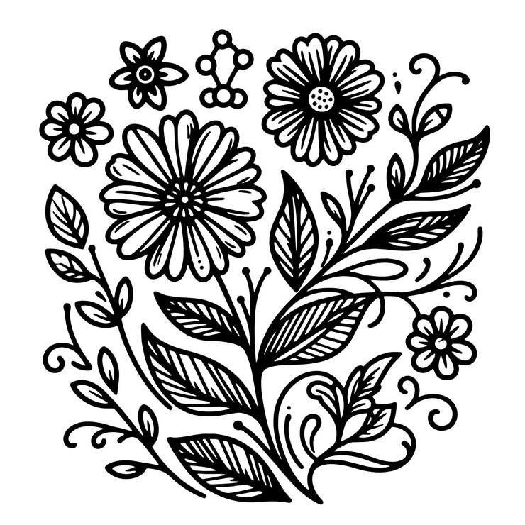 Diseño de logotipo de flor en blanco y negro