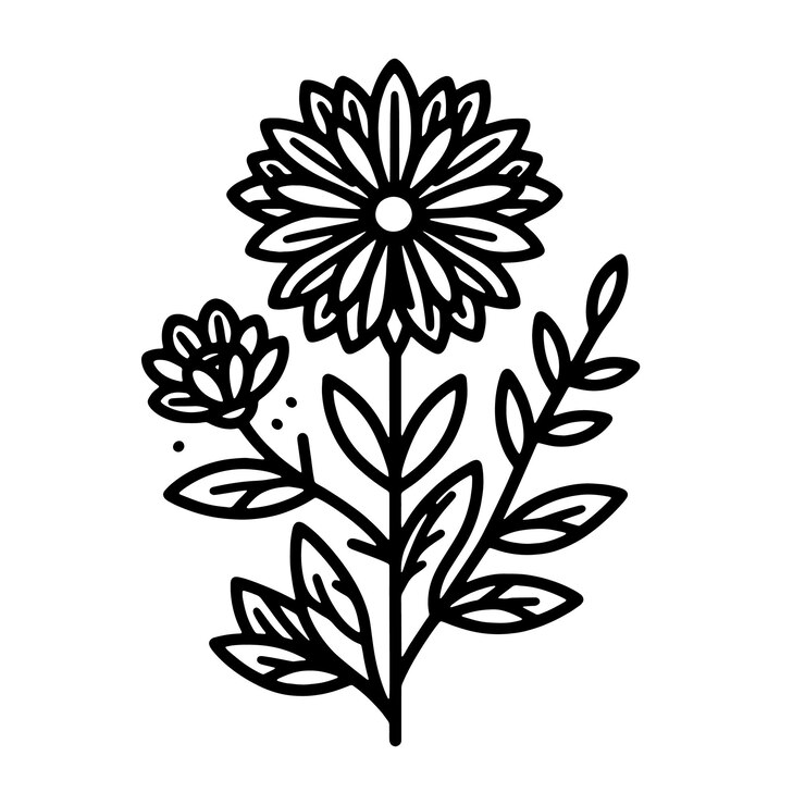 Diseño de logotipo de flor en blanco y negro