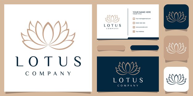 Diseño de logotipo de flor de loto con estilo de arte lineal.