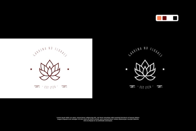 Diseño del logotipo de la flor de loto de estilo clásico retro