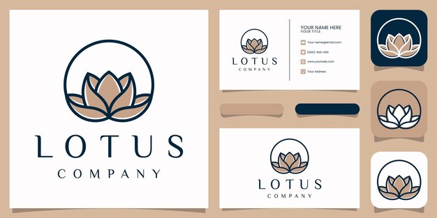 Diseño de logotipo de flor de loto rosa spa con plantilla de tarjeta de visita.