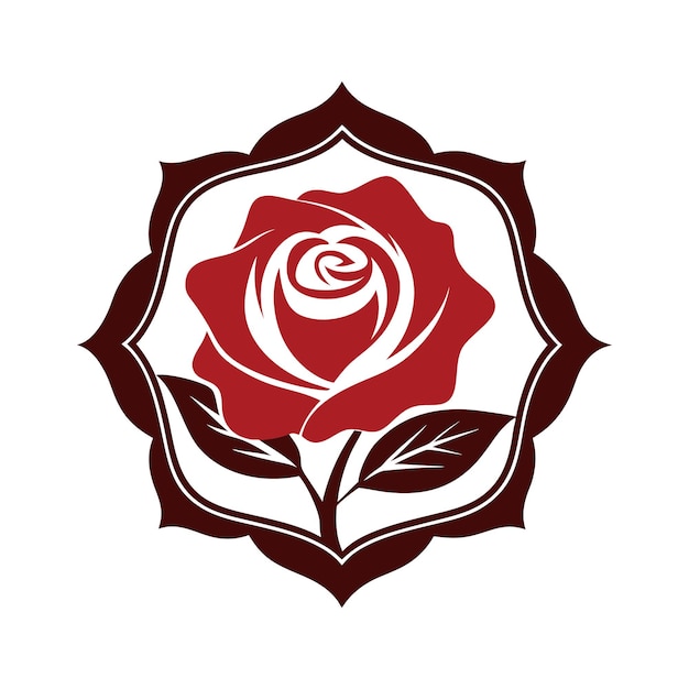 Diseño del logotipo de la flor de la rosa con ilustración de arte vectorial de silueta etiquetada