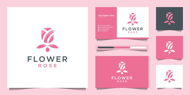 Diseño de logotipo de flor rosa y tarjeta de visita.