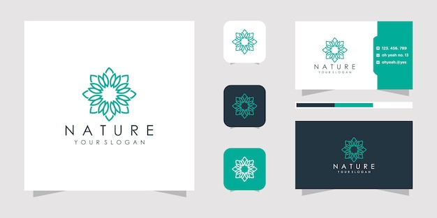 Diseño de logotipo de flores con estilo de arte lineal.