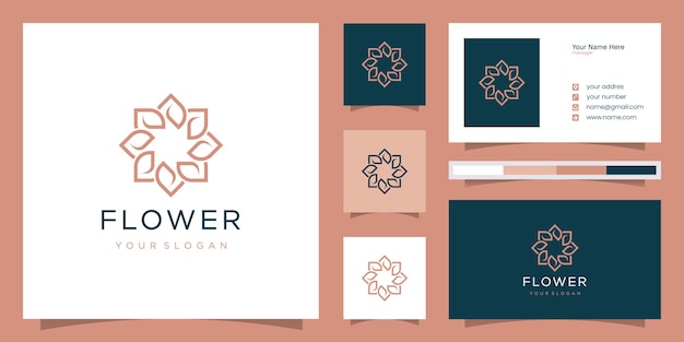 Diseño de logotipo de flores con estilo de arte lineal.