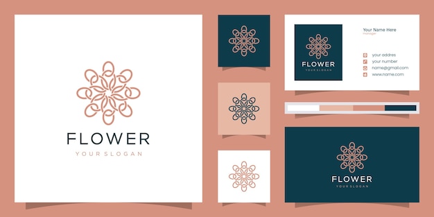 Diseño de logotipo de flores con estilo de arte lineal.