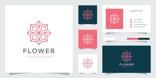 Diseño de logotipo de flores con estilo de arte lineal.
