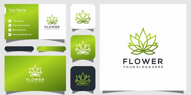 Diseño de logotipo de flores con estilo de arte lineal.