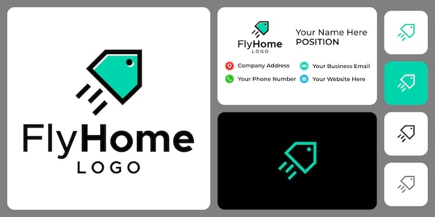 Diseño de logotipo de fly and home con plantilla de tarjeta de visita