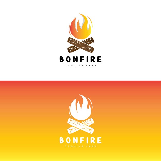 Diseño de logotipo de fogata Camping Vector Diseño de fuego de madera y bosque