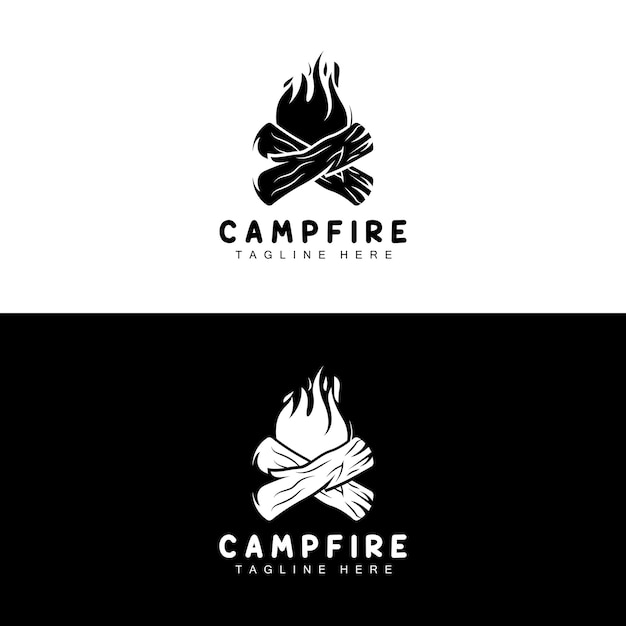 Diseño de logotipo de fogata Camping Vector Diseño de fuego de madera y bosque