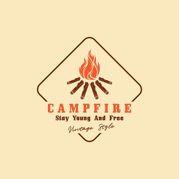Diseño de logotipo de fogata Vector de campamento Logotipo para la aventura de campamento vida silvestre fogata y naturaleza silvestre