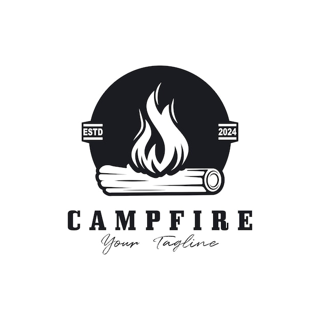 Diseño de logotipo de fogata Vector de campamento Logotipo para la aventura de campamento vida silvestre fogata y naturaleza silvestre