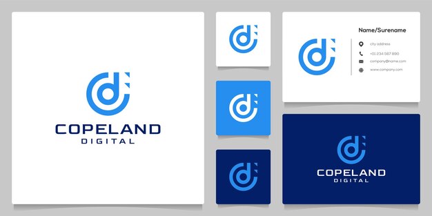 Diseño de logotipo en forma de círculo de tecnología de datos de combinación de monograma de letra CD con tarjeta de visita