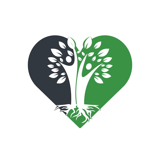 Diseño de logotipo en forma de corazón de raíces y árbol genealógico