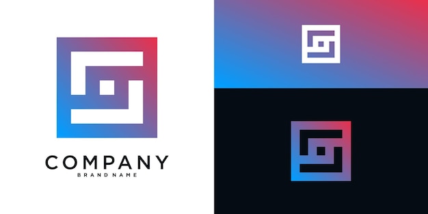 Diseño de logotipo de forma cuadrada con concapt creativo para la compañía Premium Vector