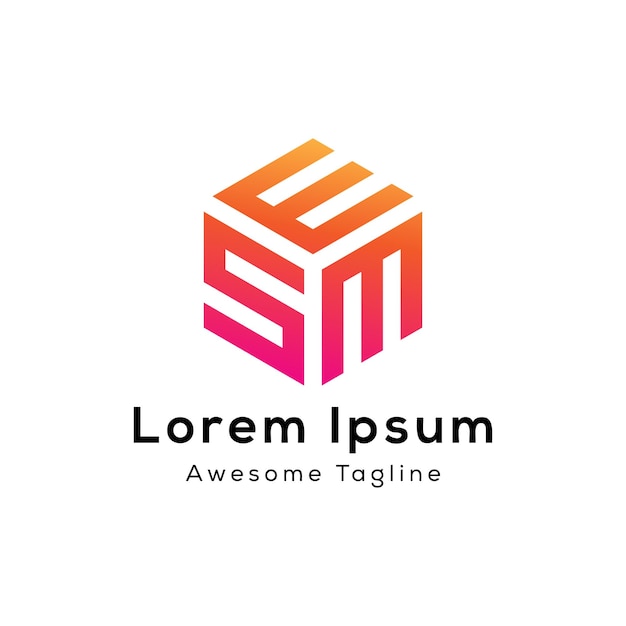 diseño del logotipo en forma de cubo de letra esm