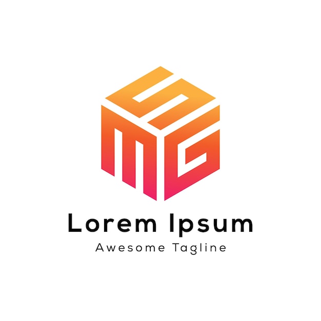 Diseño del logotipo en forma de cubo de la letra smg