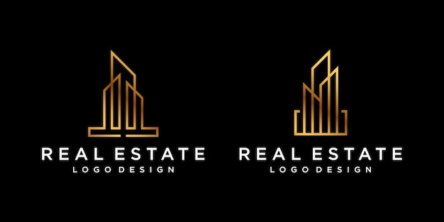 Diseño de logotipo de forma de edificio simplista con lujoso color dorado