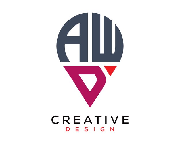Diseño del logotipo de la forma de la letra de la ubicación de AWD